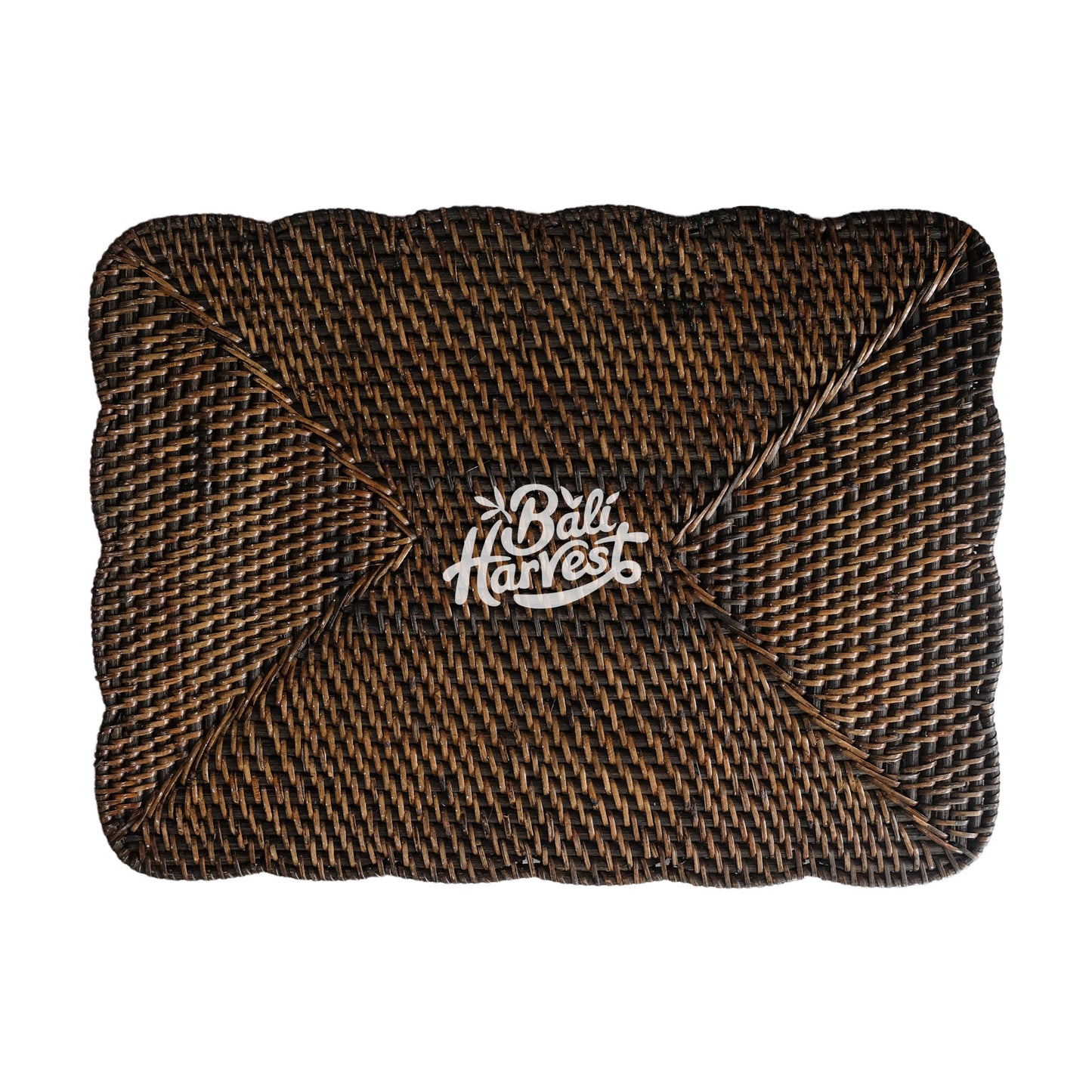 Rectangular Scallop Rattan Placemat (Dark Brown)