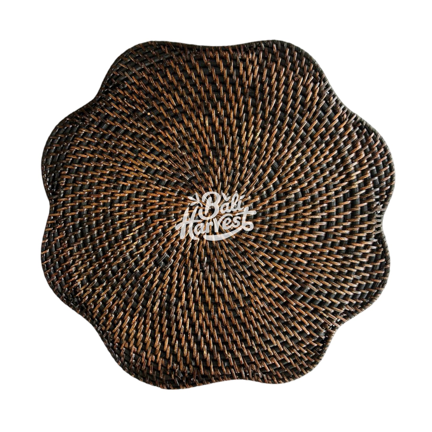 Round Scallop Rattan Placemat (Dark Brown)