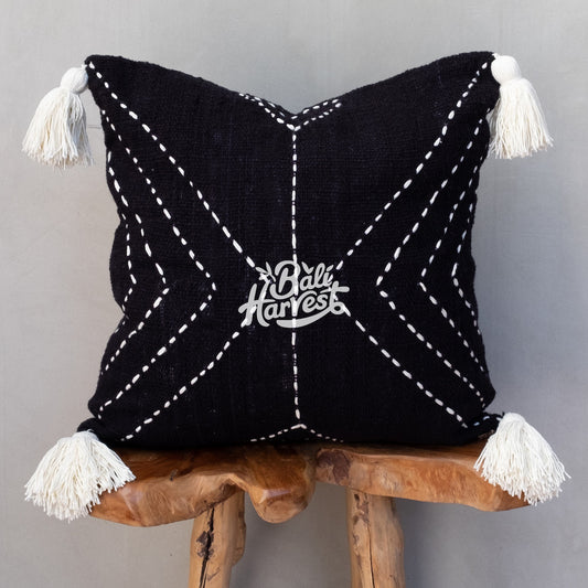 Boho Cushion Cover / Throw Pillow (Black Geometry Tassel)