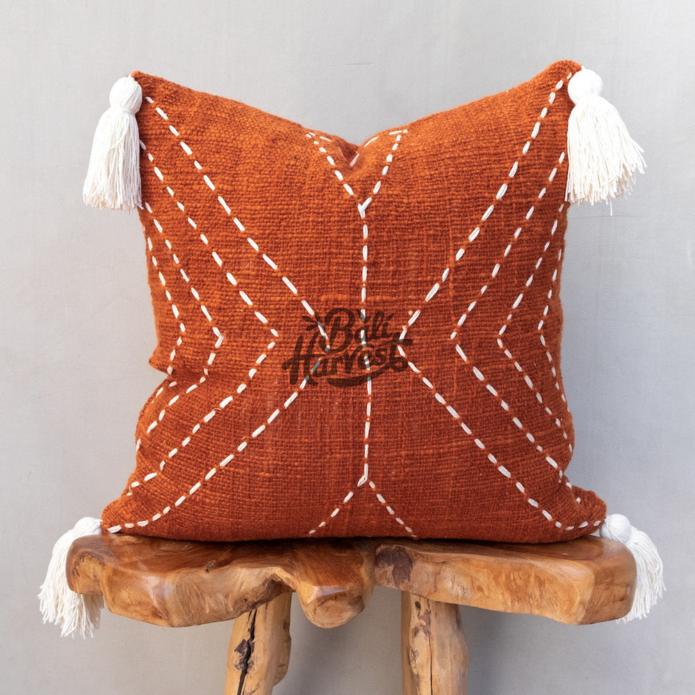 Boho Cushion Cover / Throw Pillow (Brick Geometry Tassel)