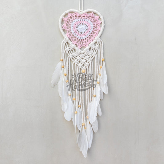 Crochet Macrame Dreamcatcher (Heart Pink)