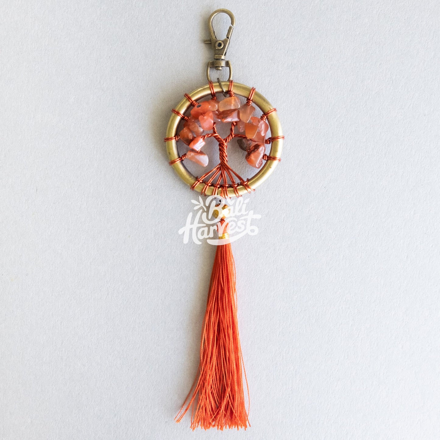 Stone Brass Dreamcatcher Keychain (Red Agate)