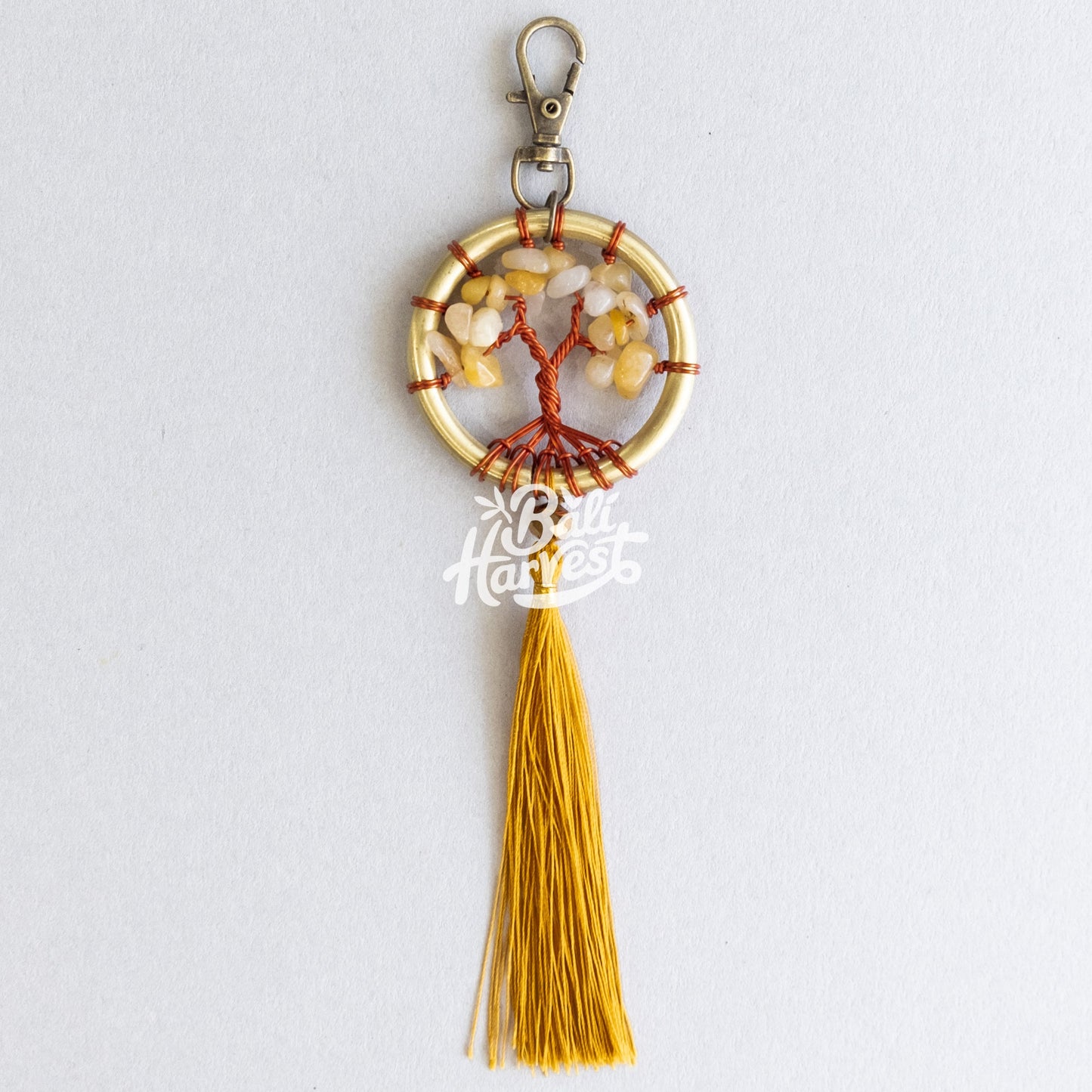 Stone Brass Dreamcatcher Keychain (Golden Citrine)