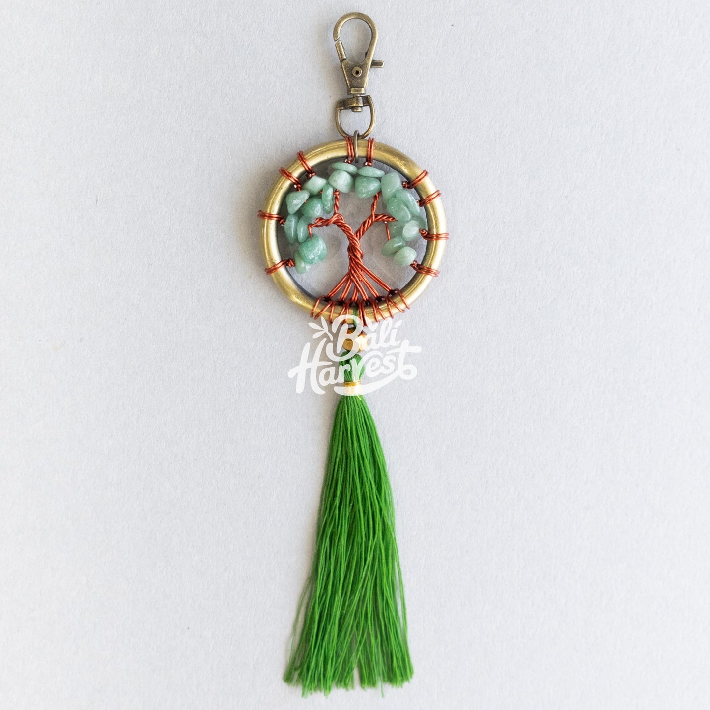 Stone Brass Dreamcatcher Keychain (Green Jade)