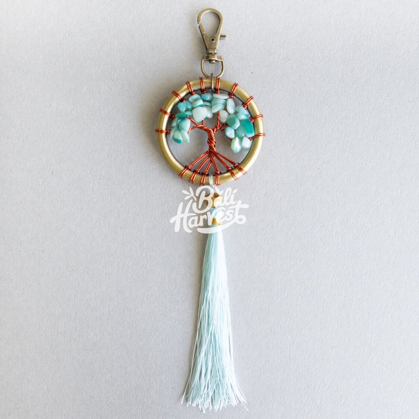 Stone Brass Dreamcatcher Keychain (Aqua Amazonite)