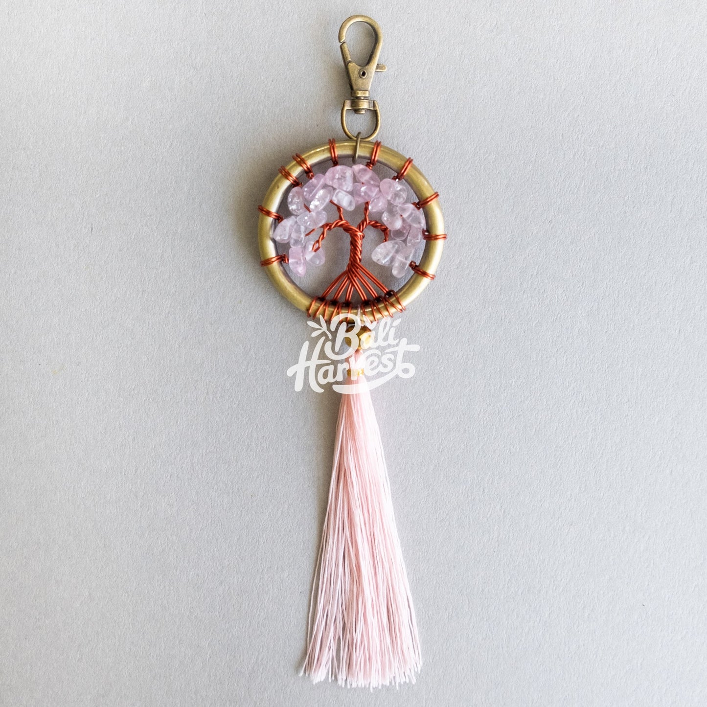 Stone Brass Dreamcatcher Keychain (Rose Quartz)