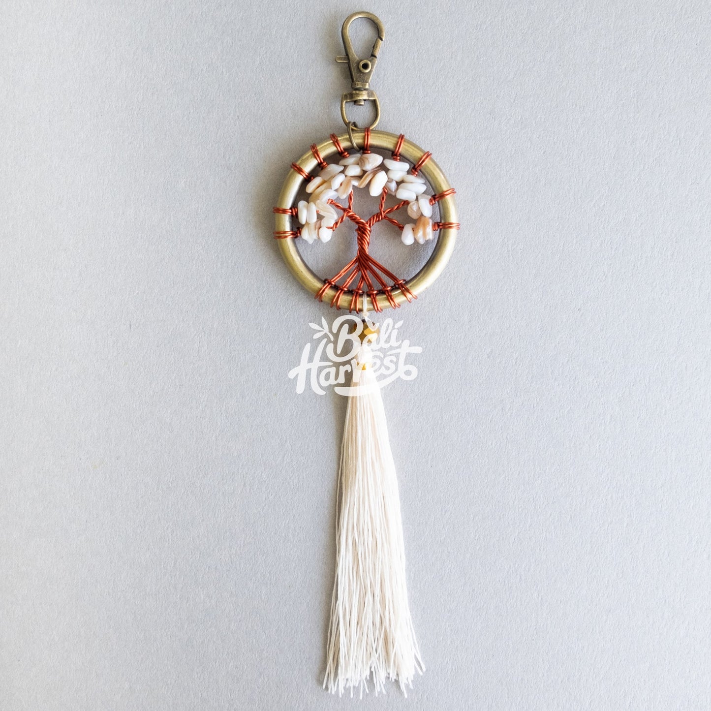 Stone Brass Dreamcatcher Keychain (White Shell)