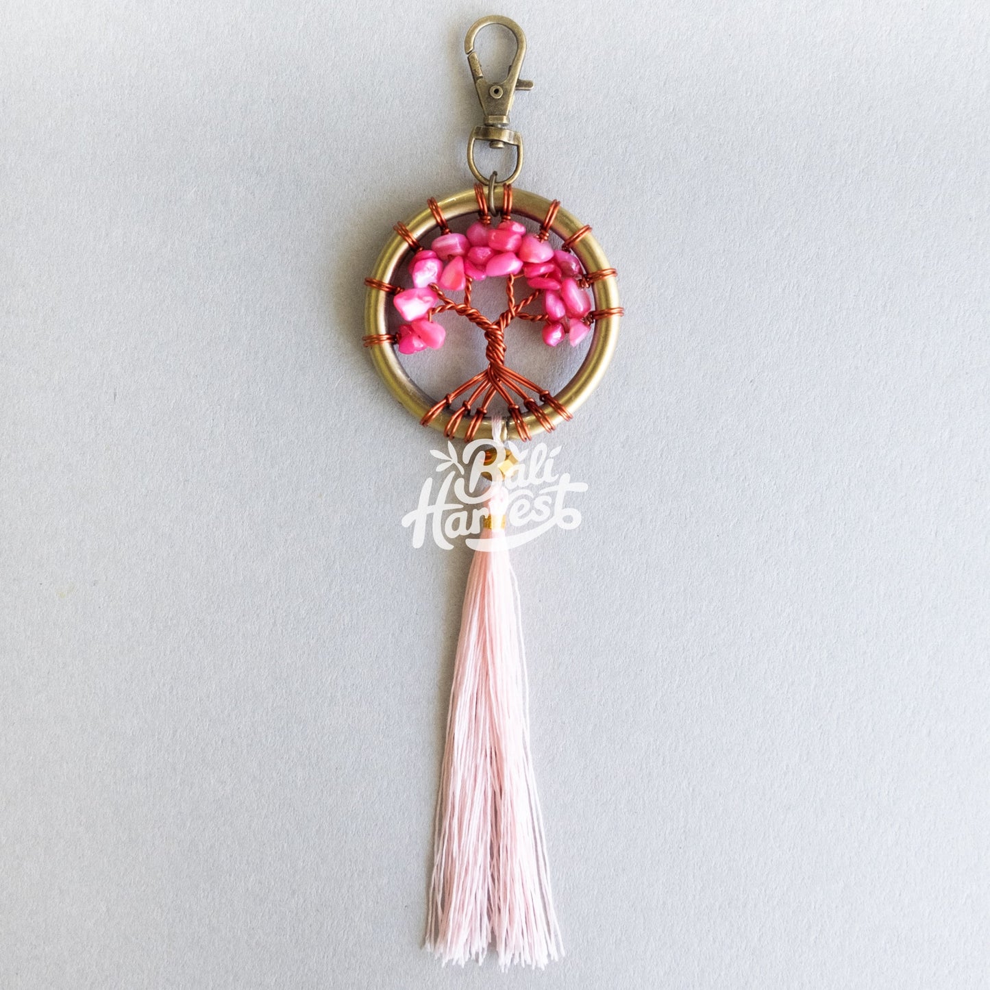 Stone Brass Dreamcatcher Keychain (Pink Pearl)