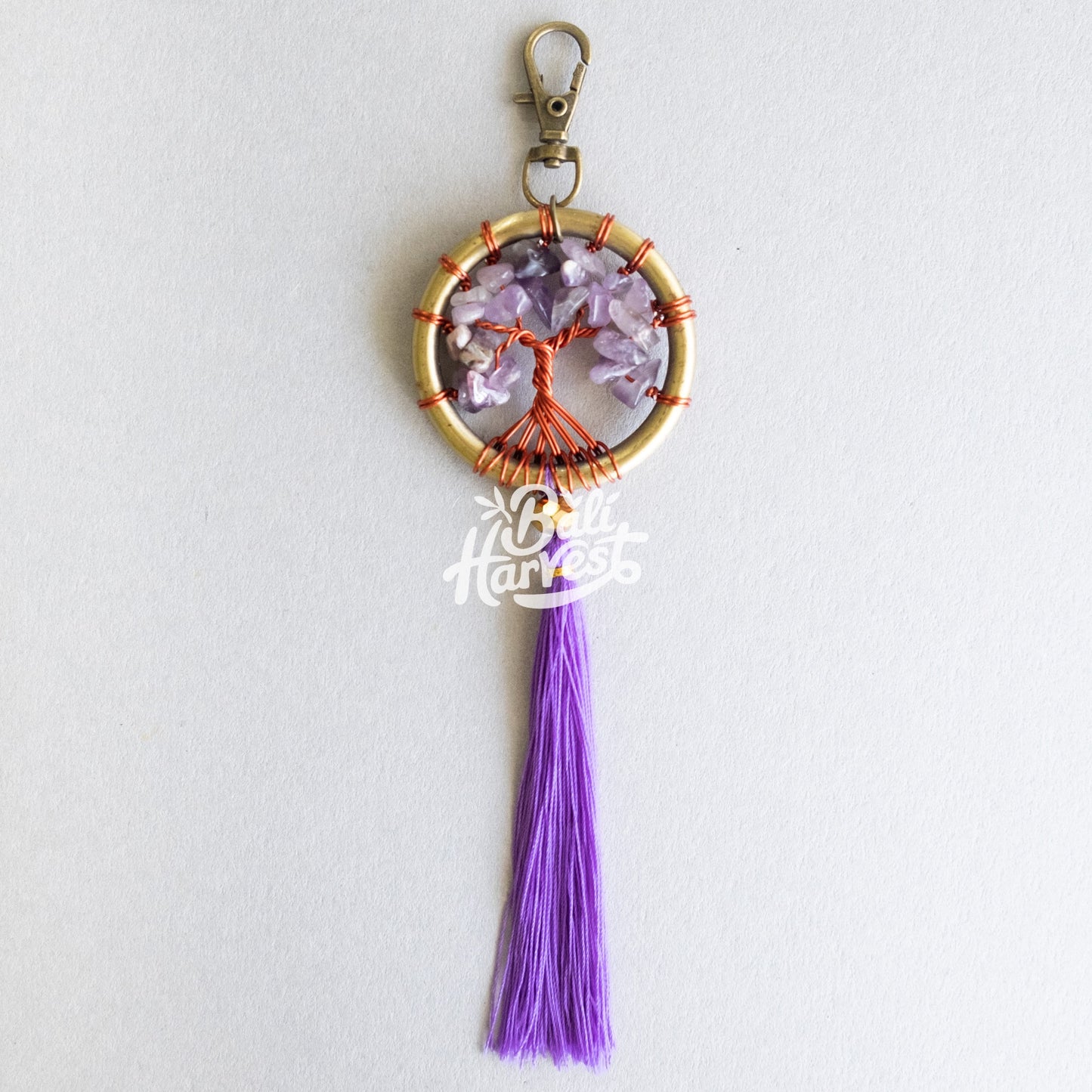 Stone Brass Dreamcatcher Keychain (Purple Amethyst)