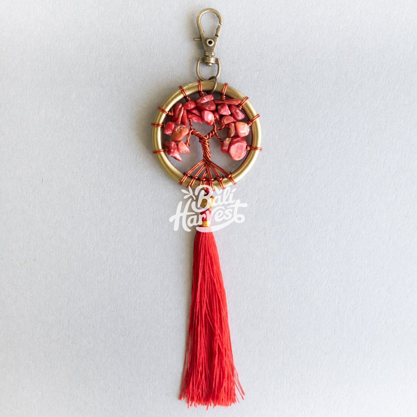 Stone Brass Dreamcatcher Keychain (Red Coral)