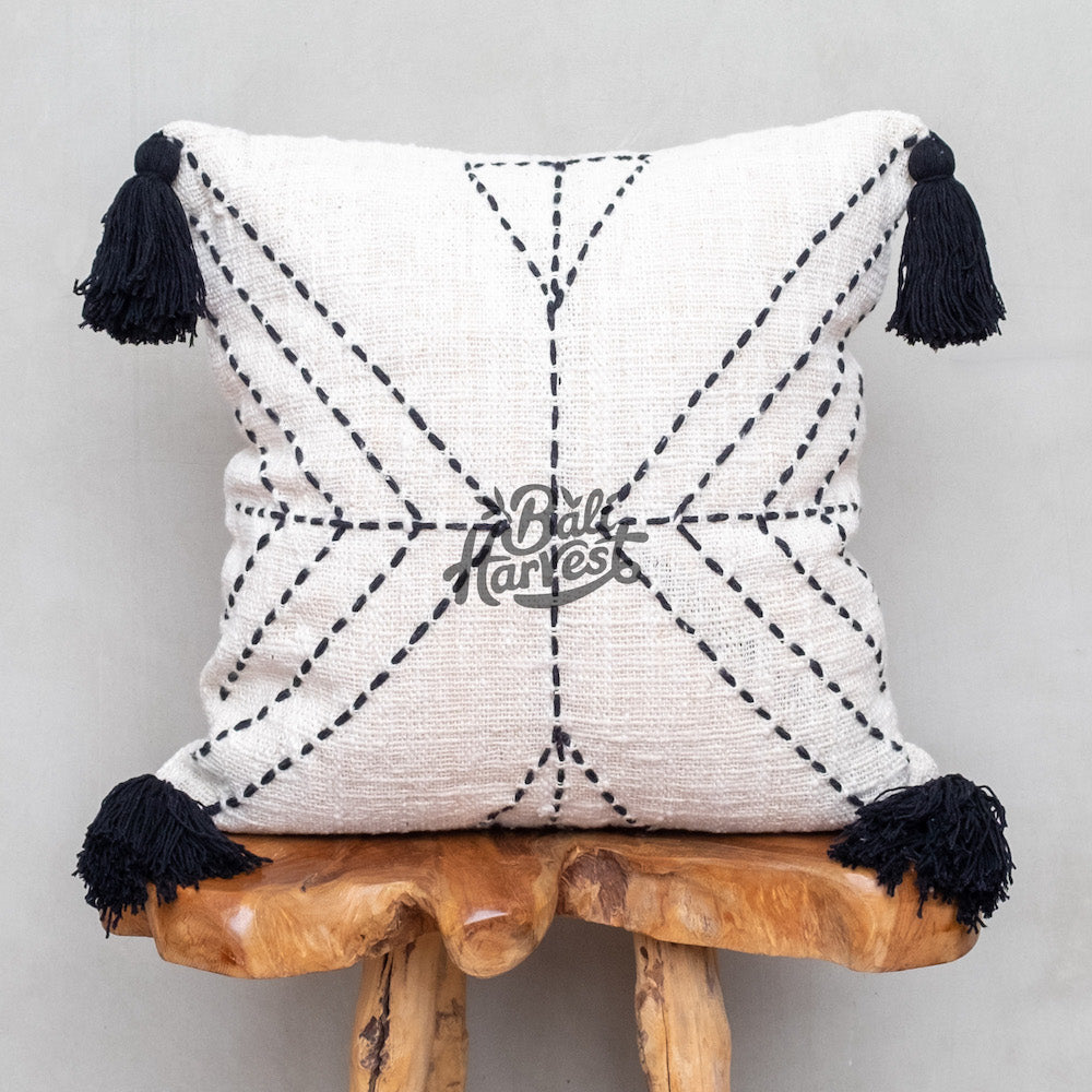 Boho Cushion Cover / Throw Pillow (Geometry Tassel Black)