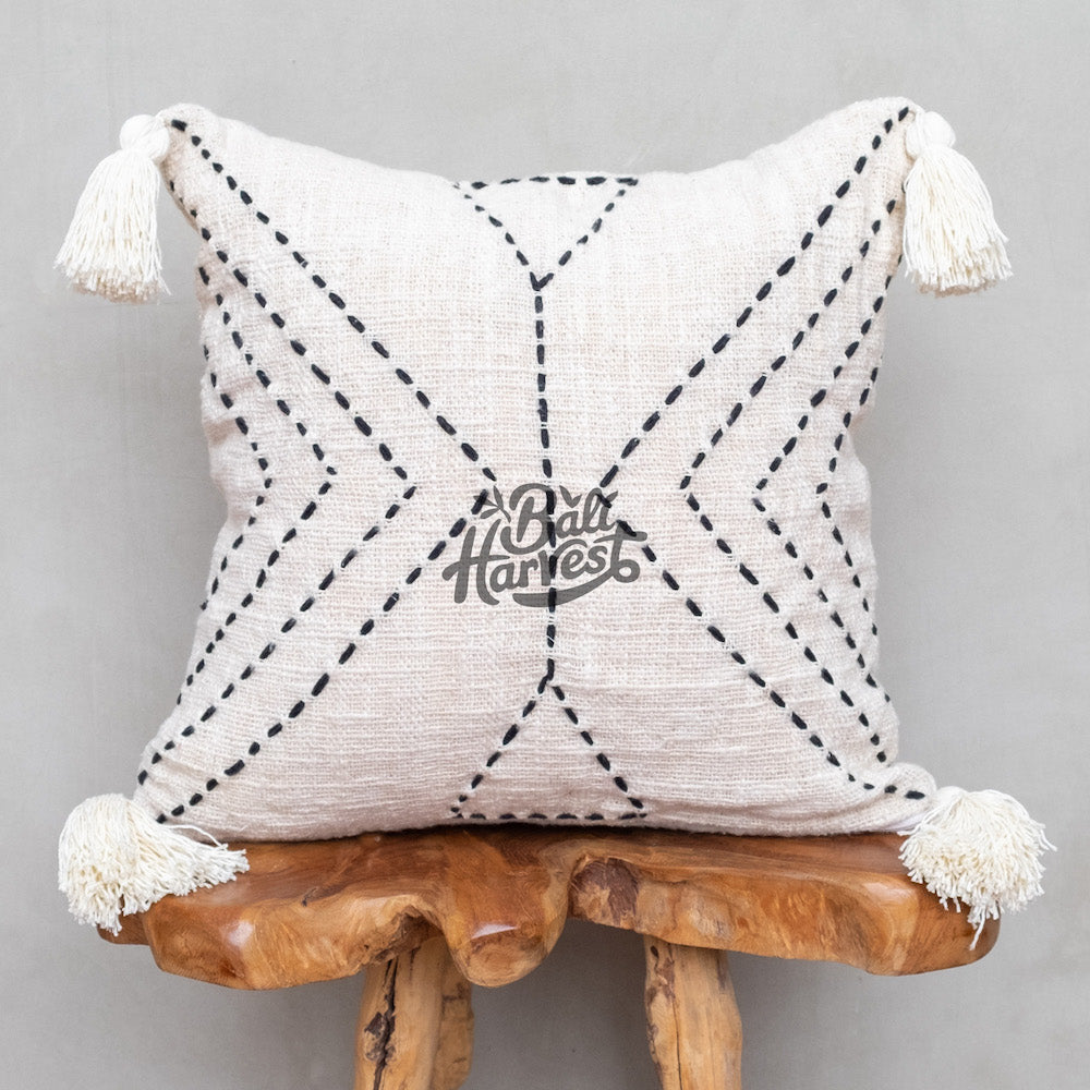 Boho Cushion Cover / Throw Pillow (Geometry Tassel White)