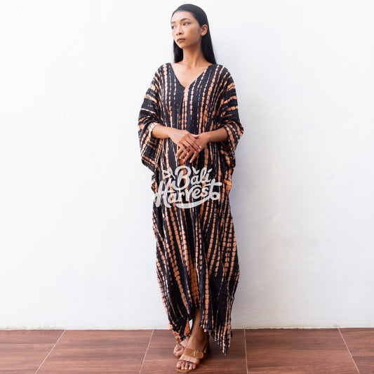 Tie Dye Kaftan Resort Dress (Black Peach)