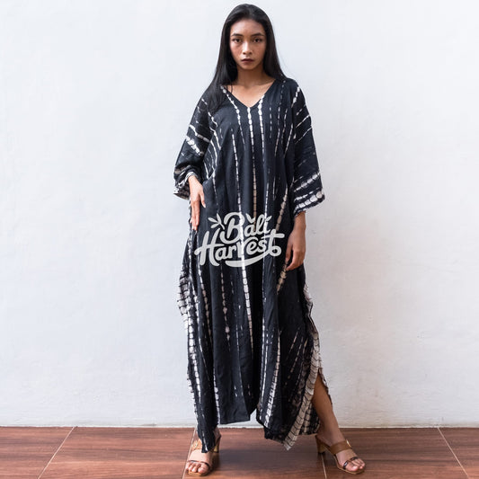 Tie Dye Kaftan Resort Dress (Black Silver)