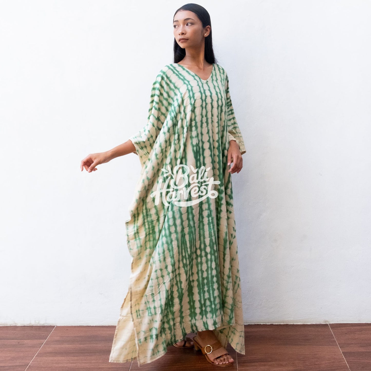 Tie Dye Kaftan Resort Dress (Cream Green)