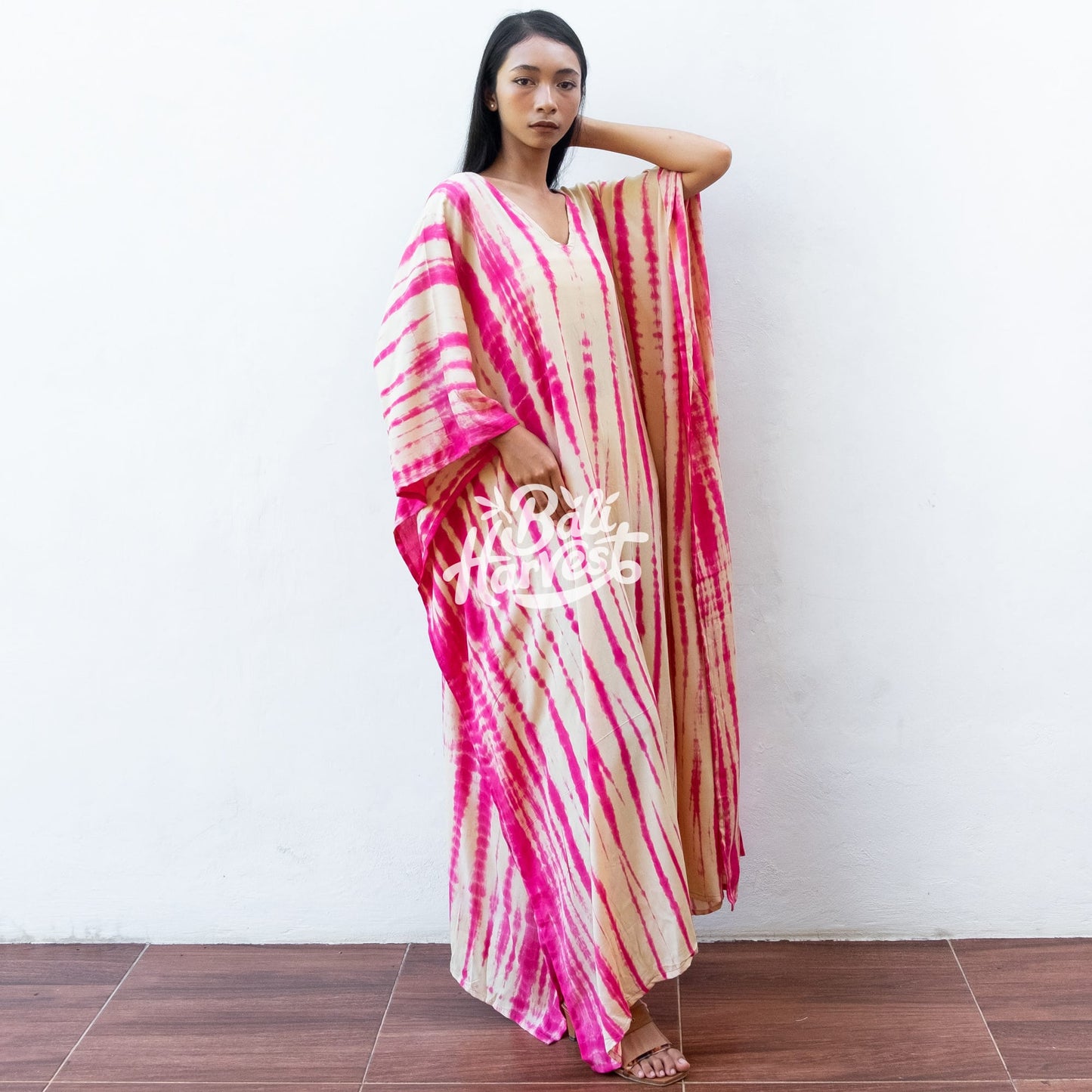 Tie Dye Kaftan Resort Dress (Cream Pink)