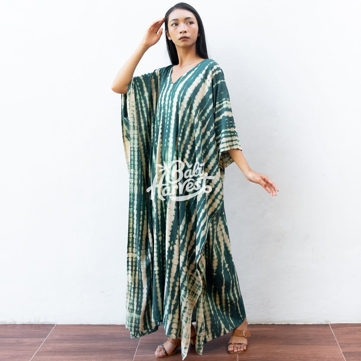 Tie Dye Kaftan Resort Dress (Green Cream)