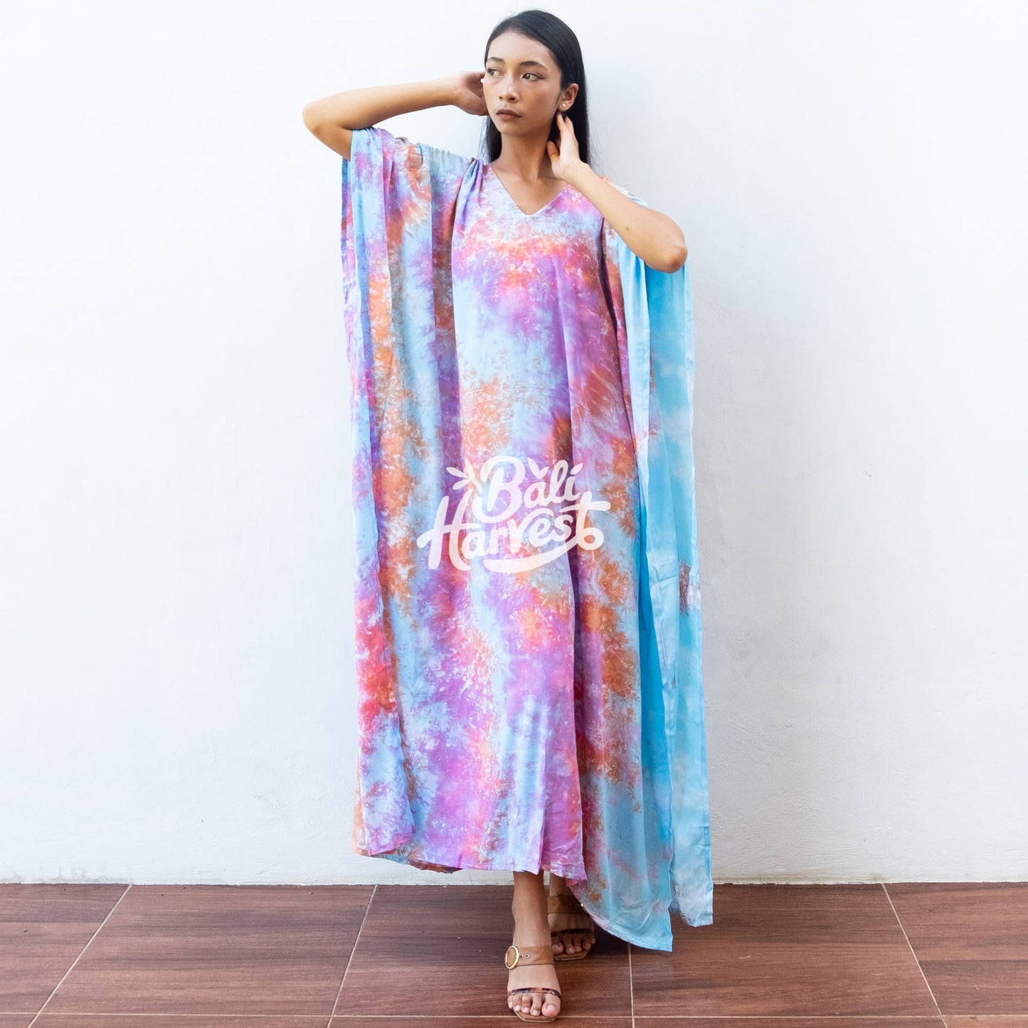 Tie Dye Kaftan Resort Dress (Marble Bubblegum)