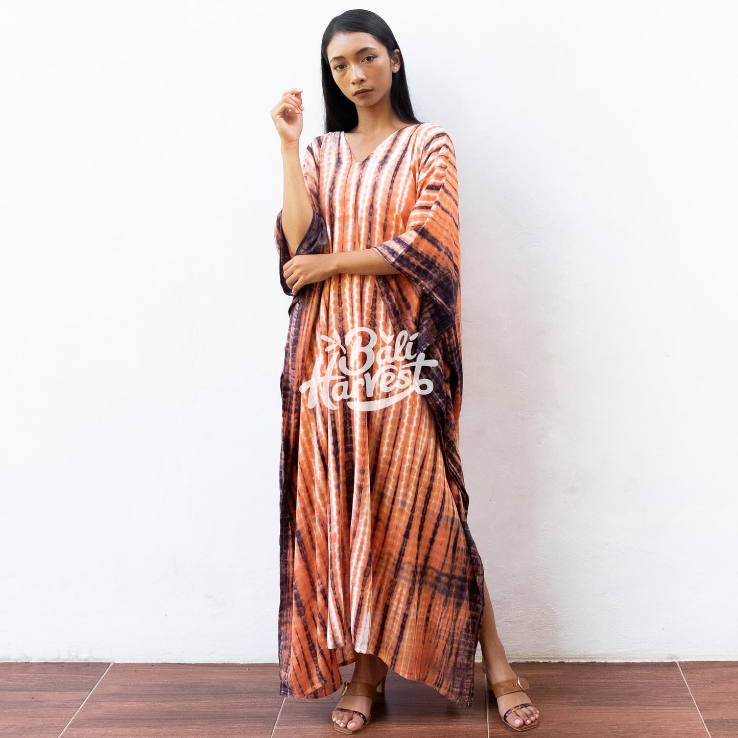 Tie Dye Kaftan Resort Dress (Orange Black)