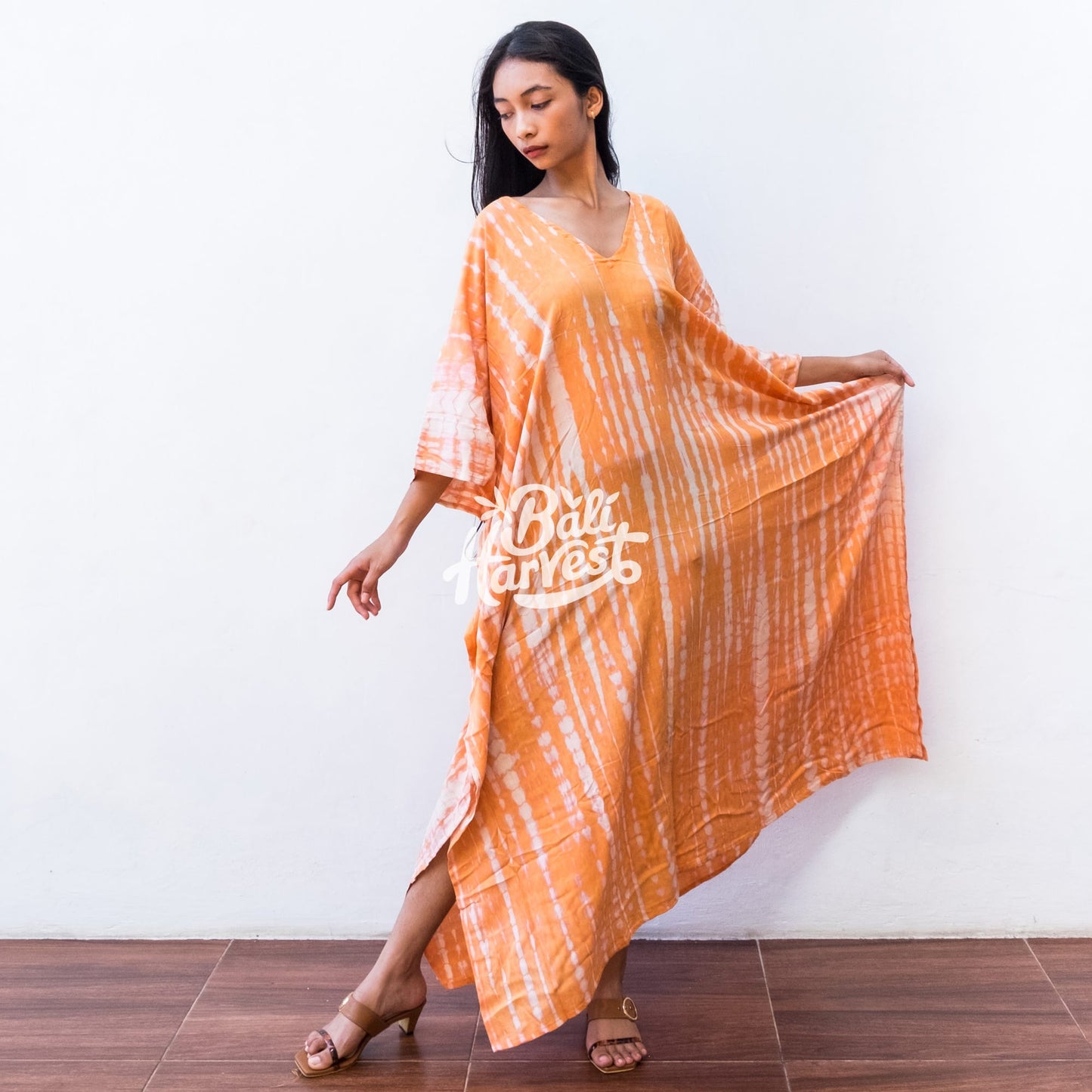 Tie Dye Kaftan Resort Dress (Orange White)