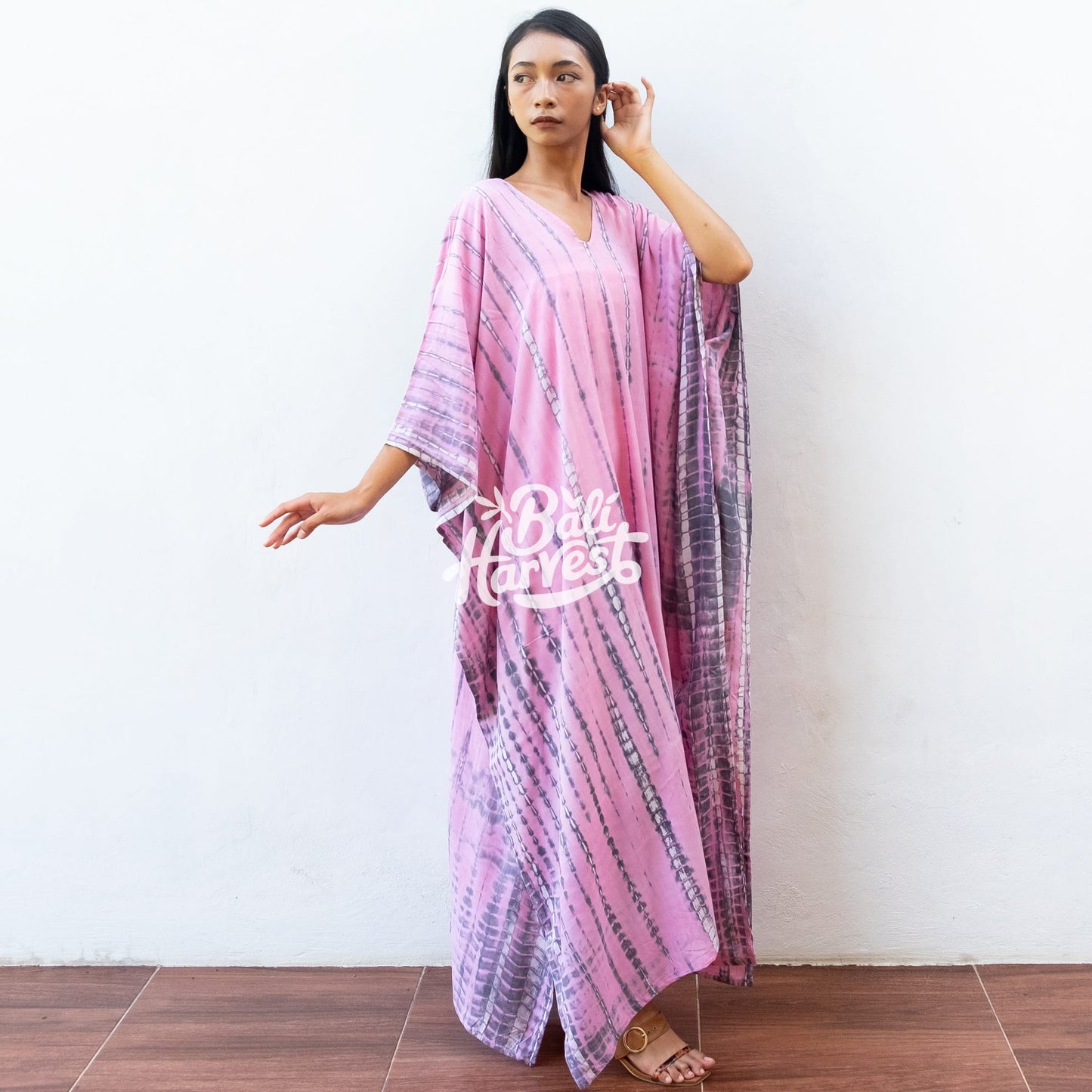 Tie Dye Kaftan Resort Dress (Pink Grey Dark)