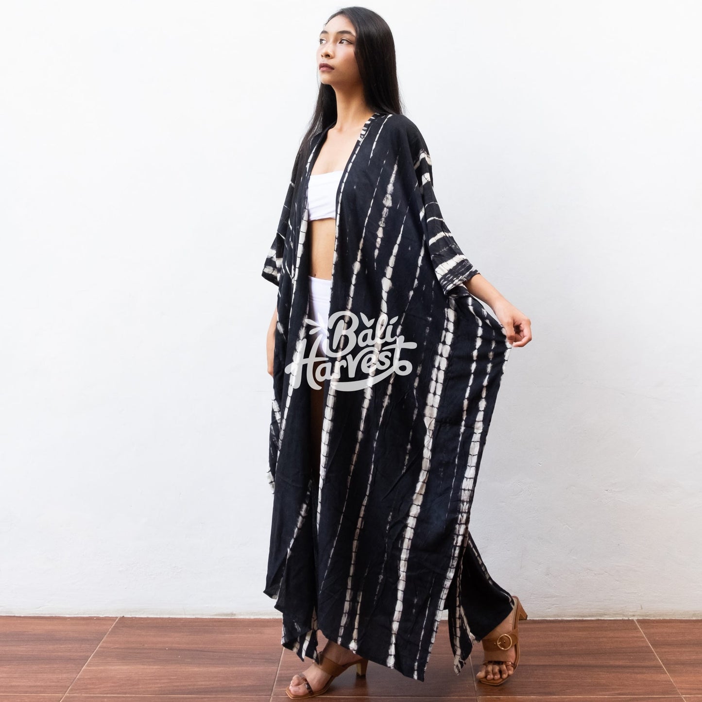 Tie Dye Kimono Cover Up (Black Silver)