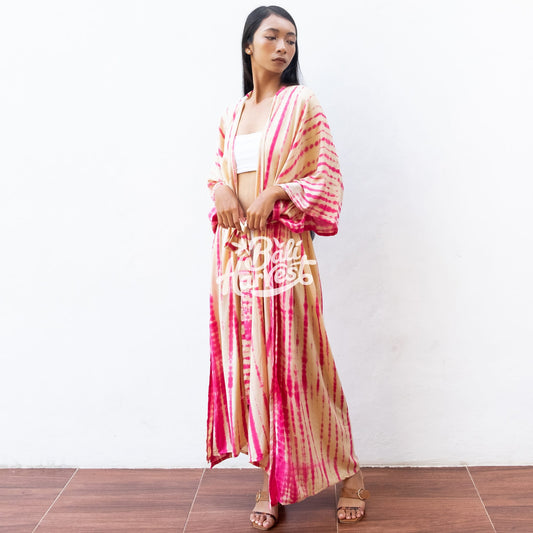 Tie Dye Kimono Cover Up (Cream Pink)