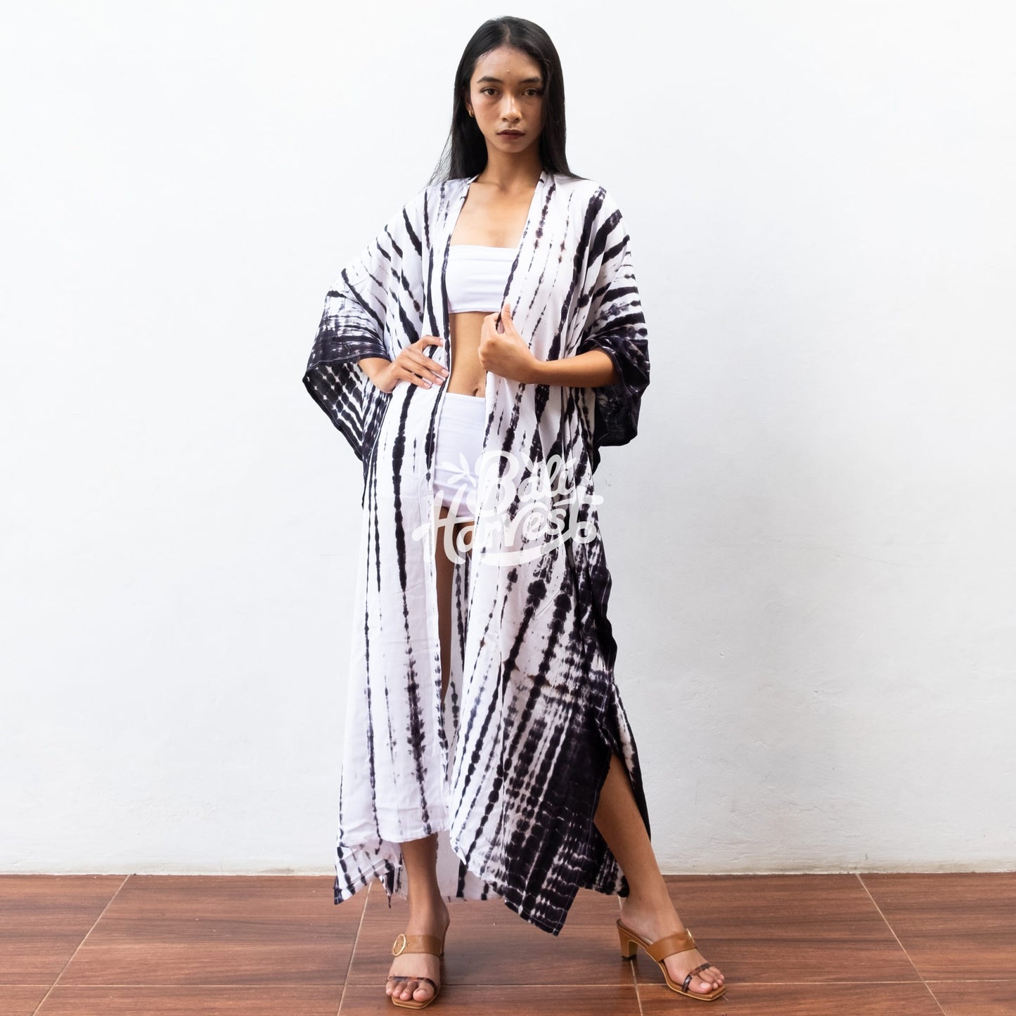 Tie Dye Kimono Cover Up (White Black)