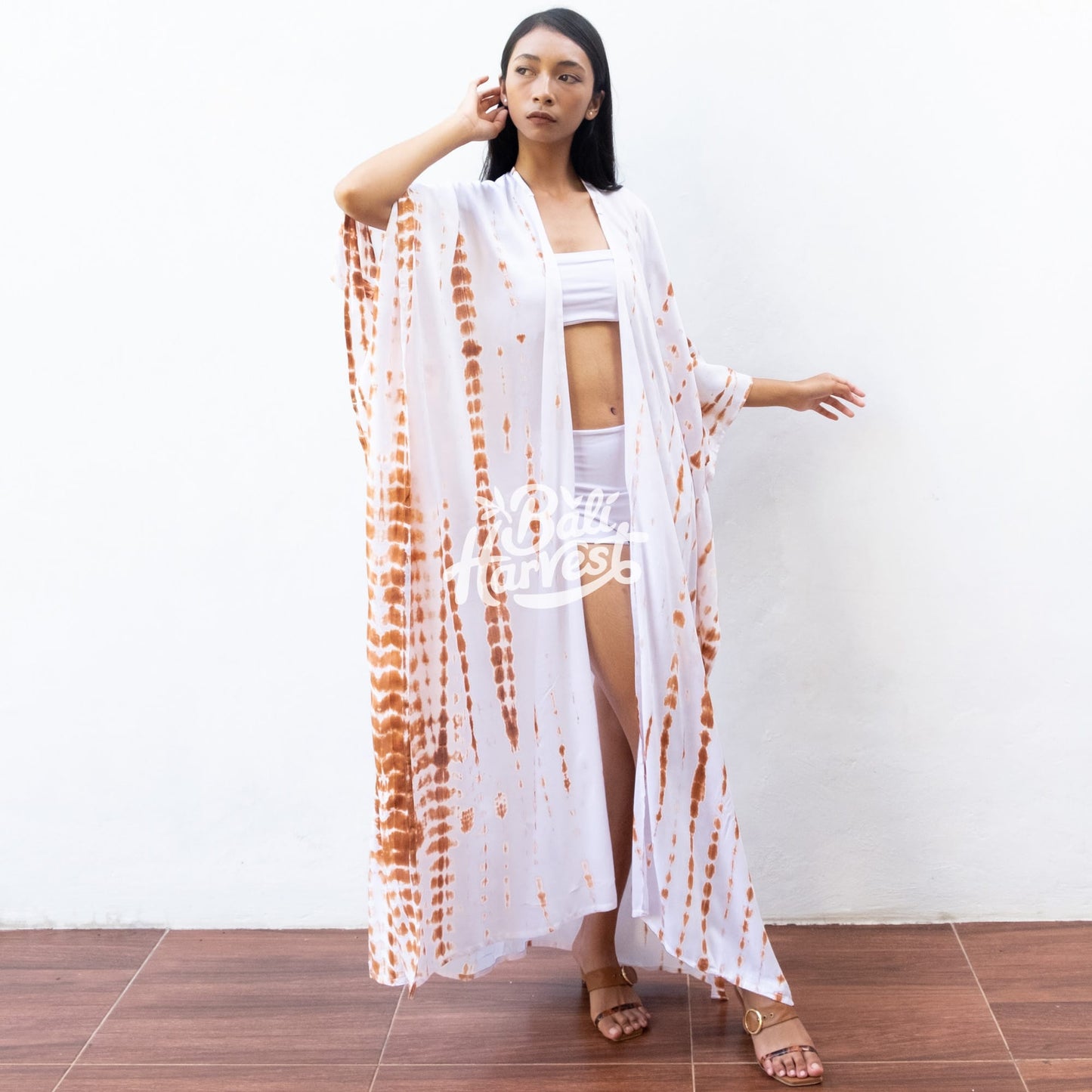 Tie Dye Kimono Cover Up (White Brown)