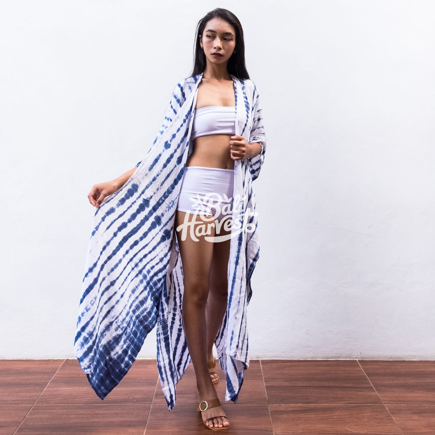 Tie Dye Kimono Cover Up (White Navy)