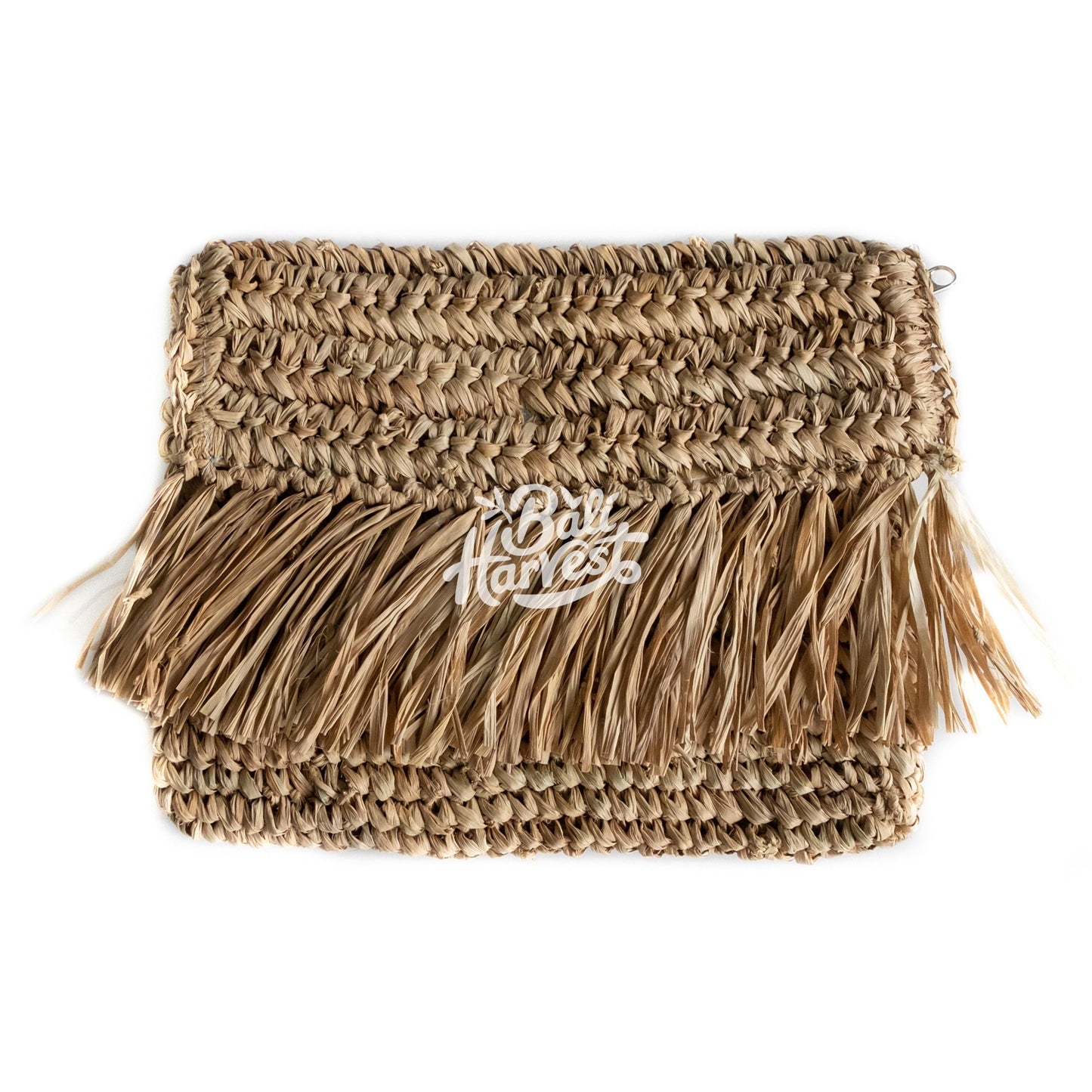 Straw Raffia Clutch with Fringe (Rectangular Flap)