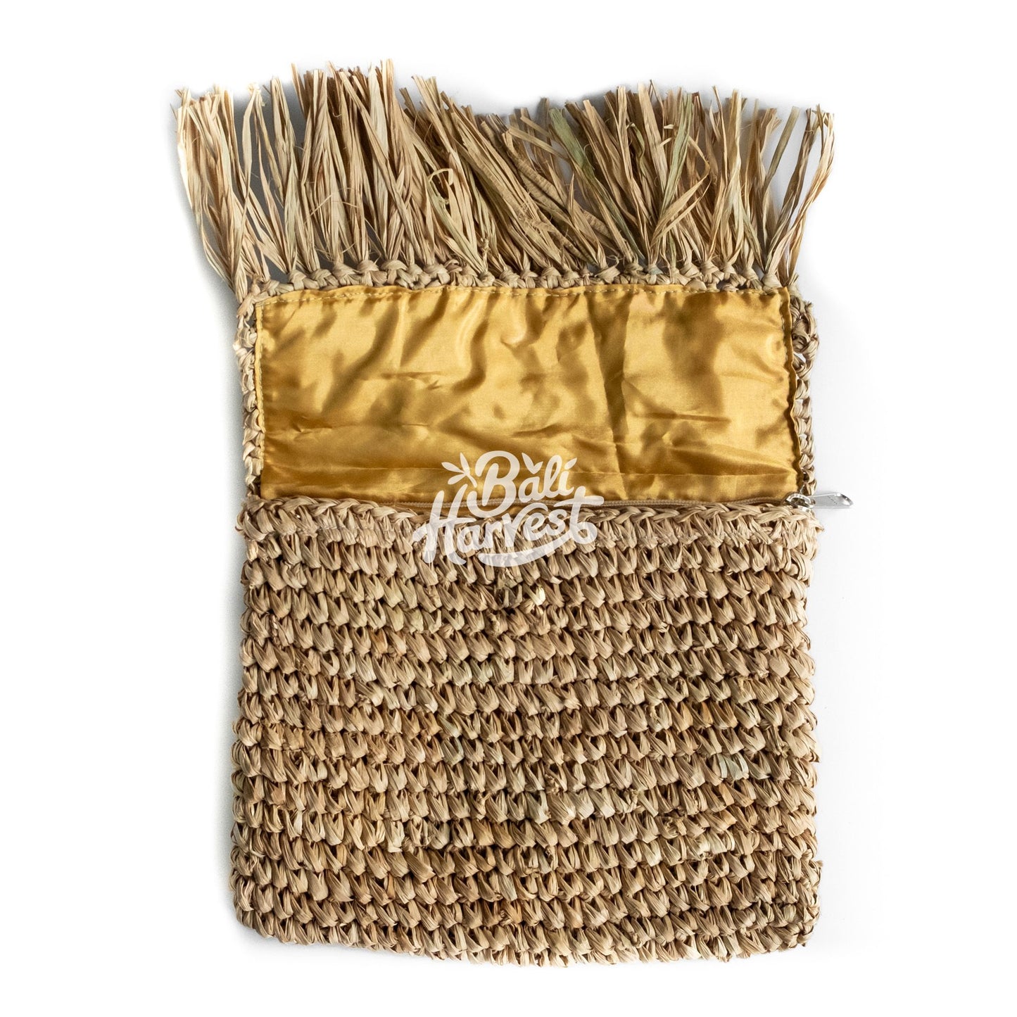 Straw Raffia Clutch with Fringe (Rectangular Flap)