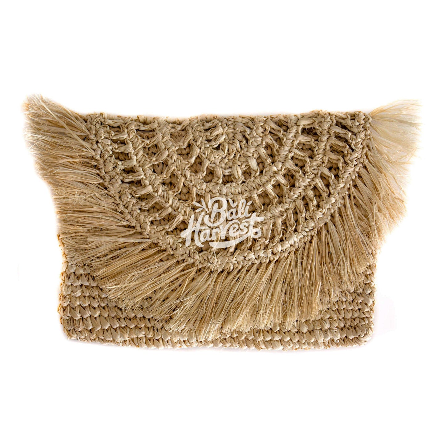 Straw Raffia Clutch with Fringe (Half Moon Flap)