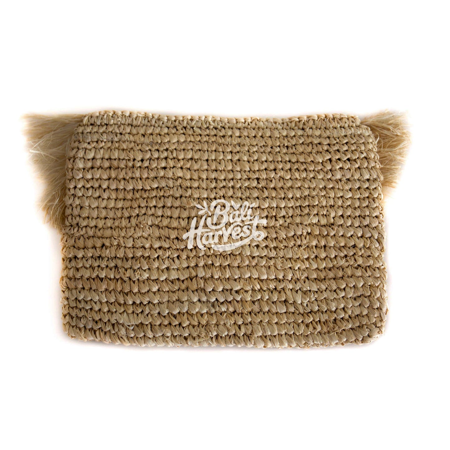 Straw Raffia Clutch with Fringe (Half Moon Flap)