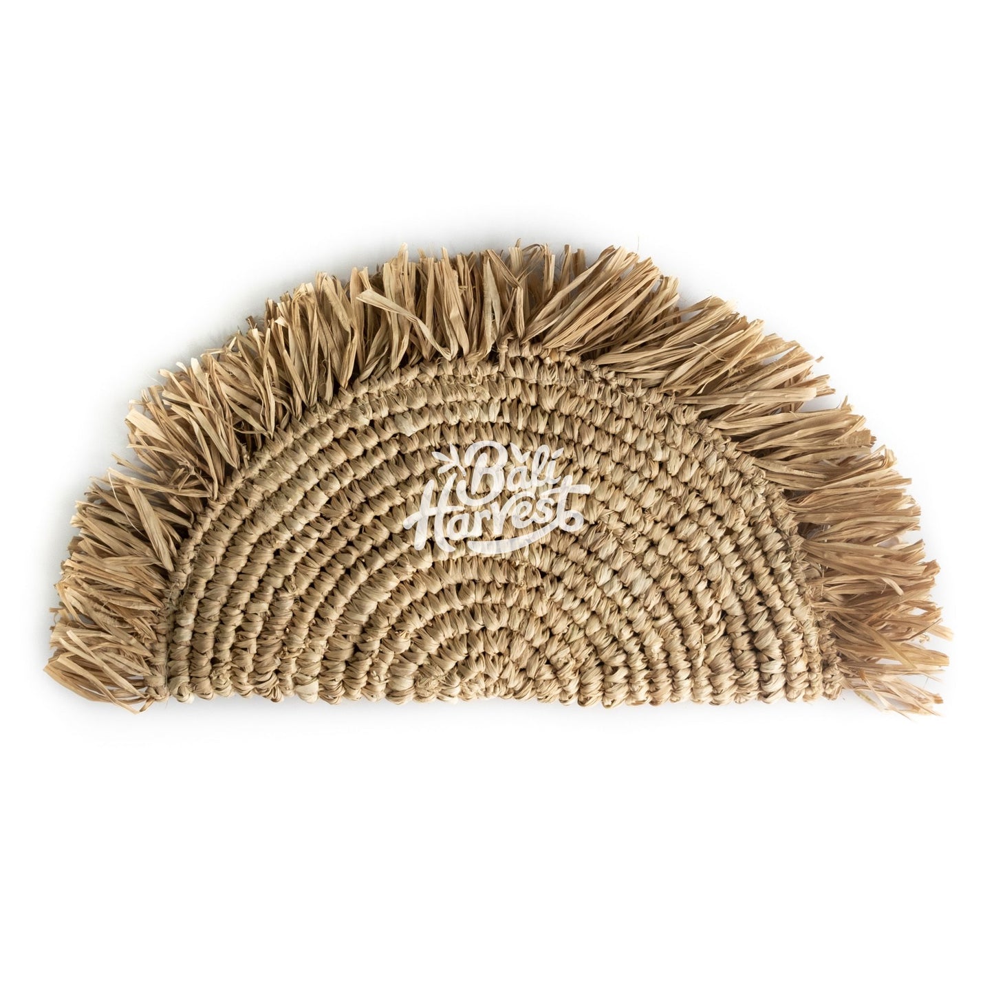 Straw Raffia Clutch with Fringe (Half Moon)