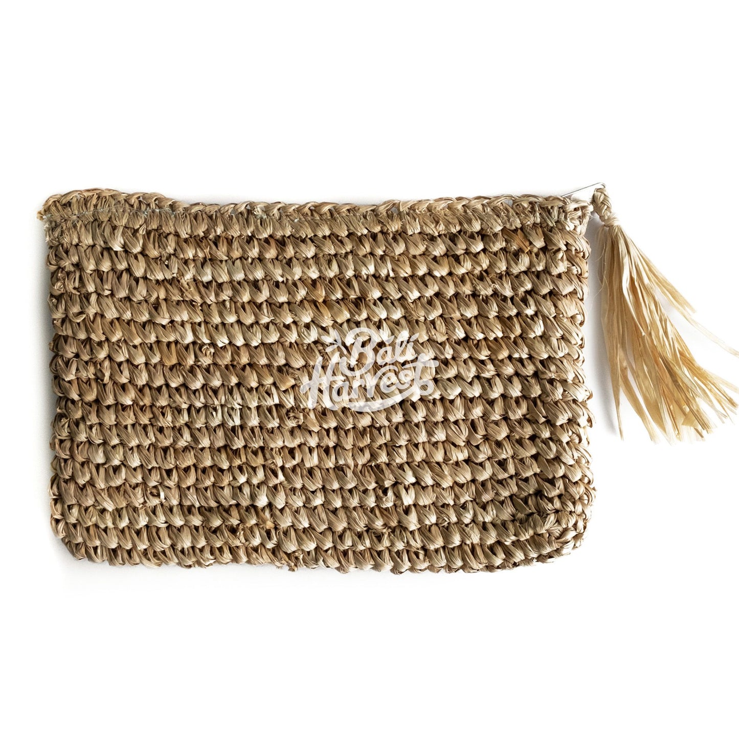 Straw Raffia Clutch with Tassel Zipper