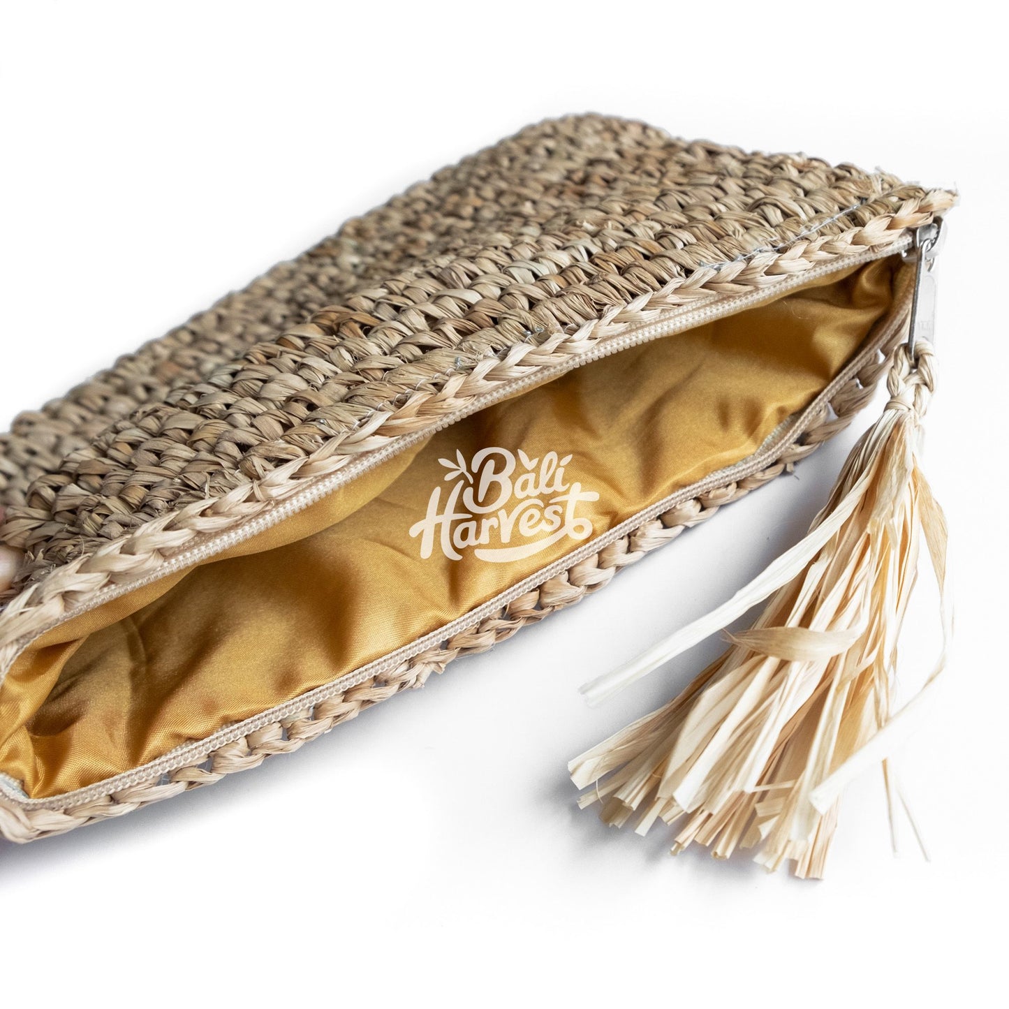 Straw Raffia Clutch with Tassel Zipper