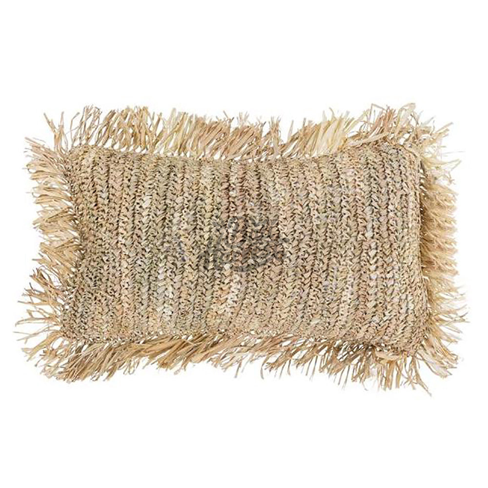 Straw Raffia Cushion Cover with Fringe (Rectangle)