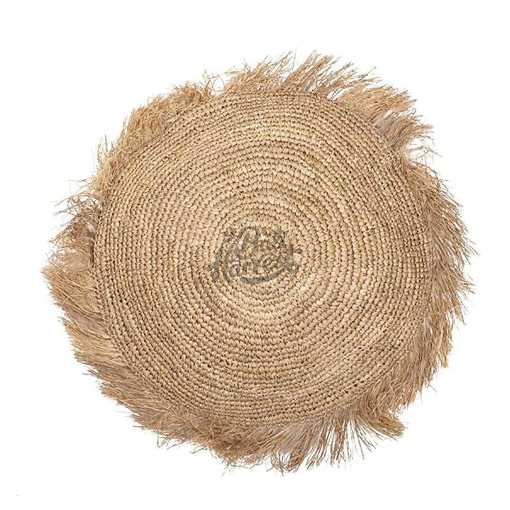 Straw Raffia Cushion Cover with Fringe (Round)