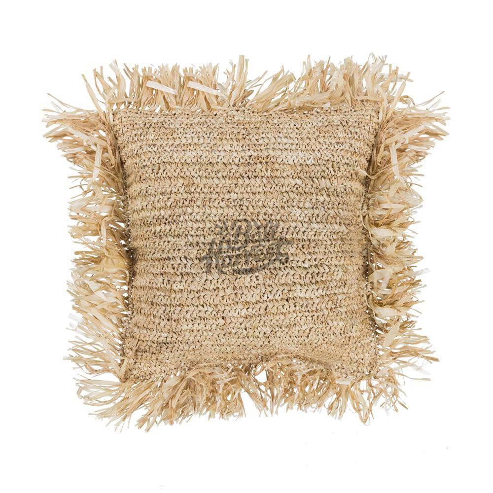 Straw Raffia Cushion Cover with Fringe (Square)