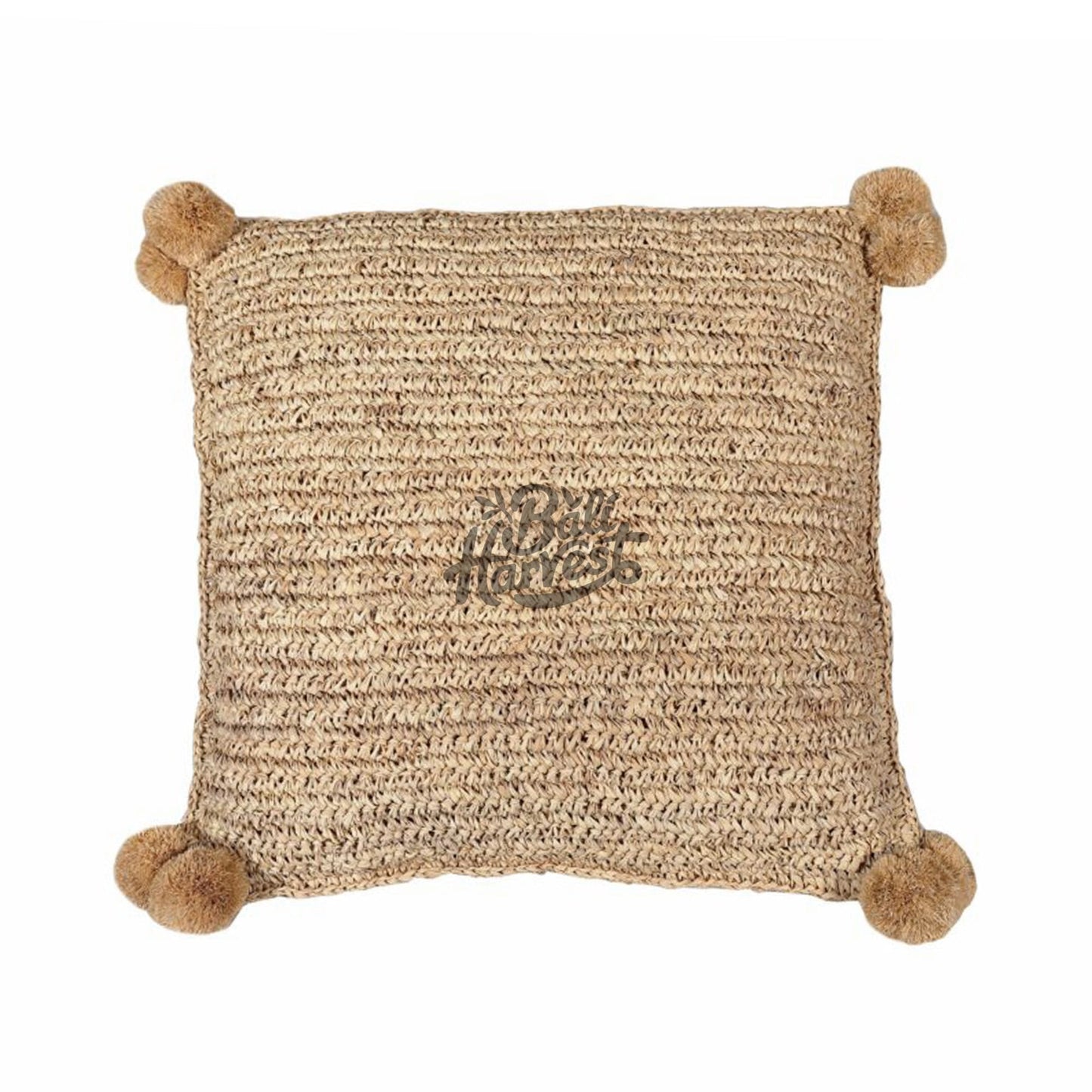 Straw Raffia Cushion Cover with Pompom (Square)