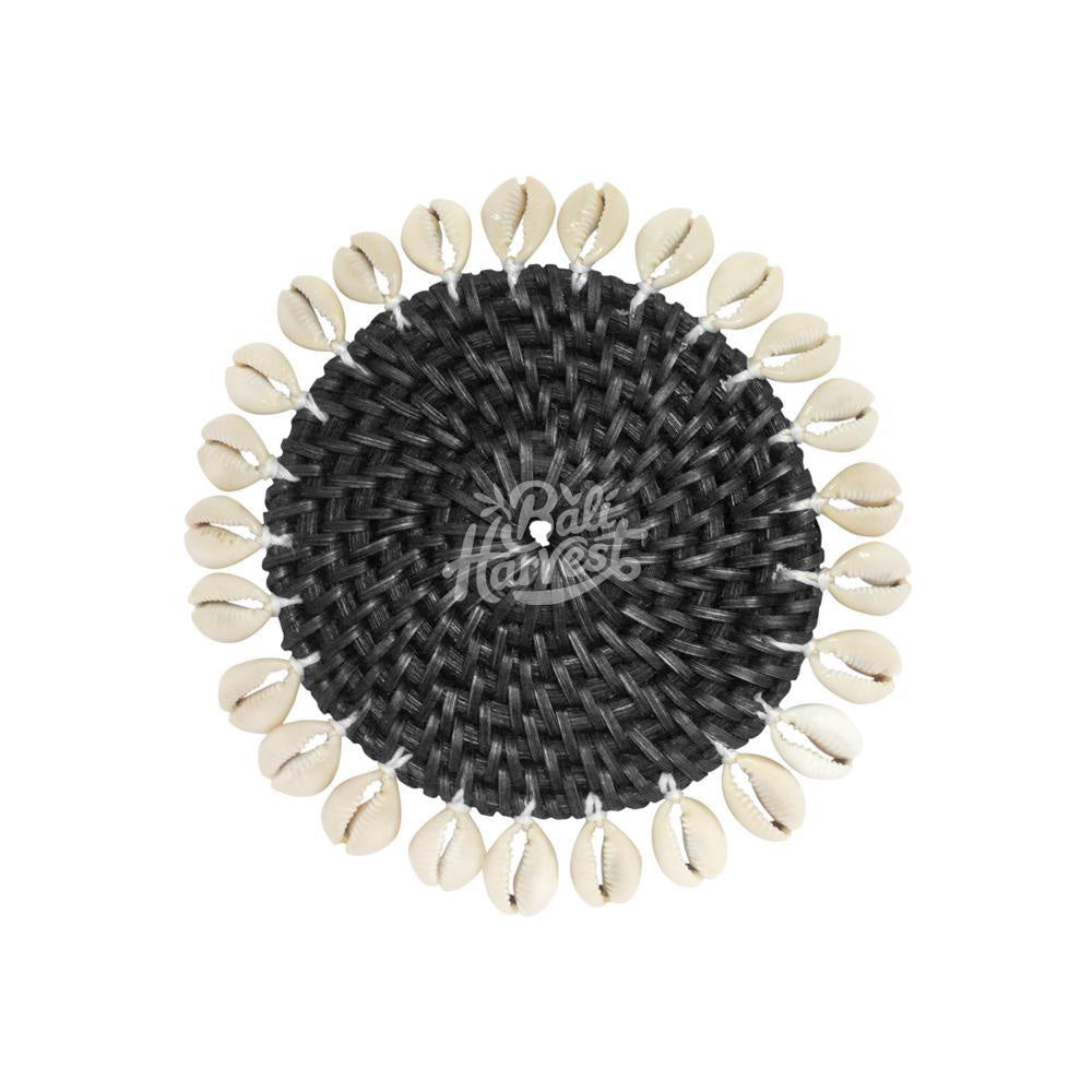 Rattan Coaster with Cowrie Shell (Black)