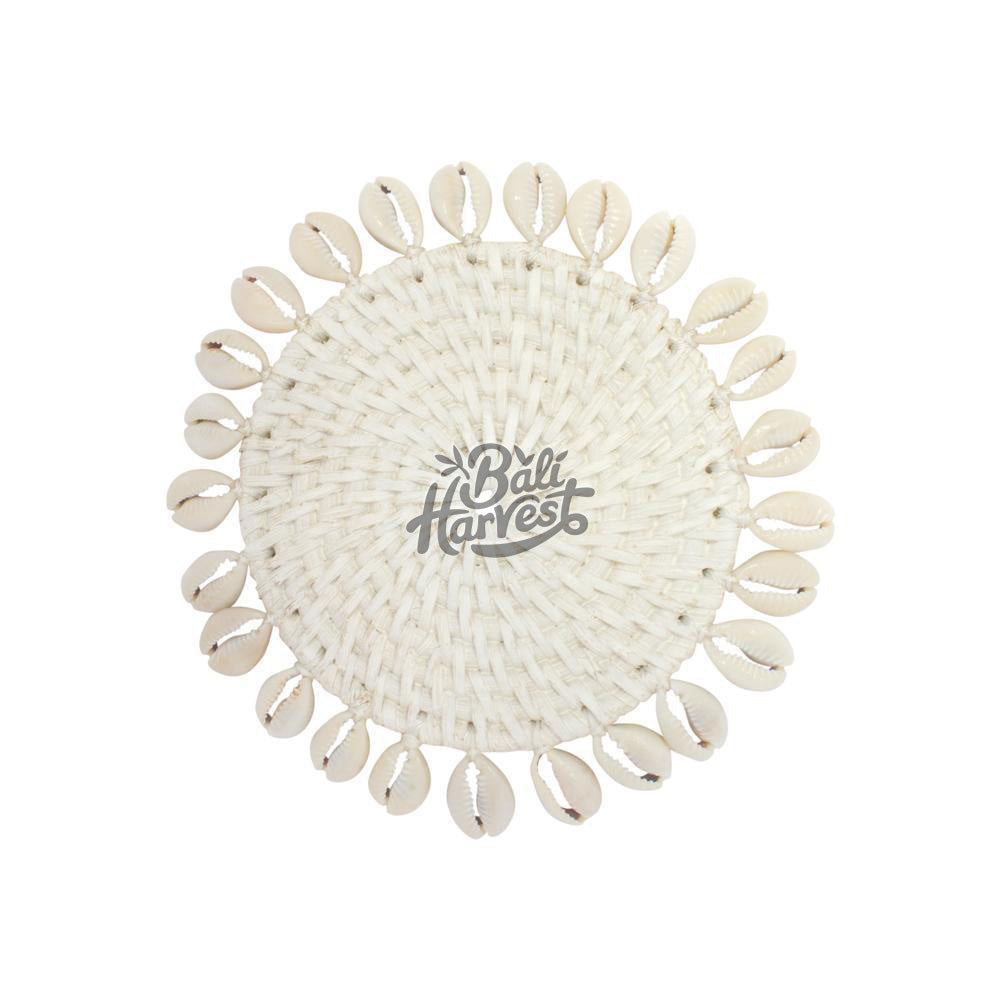 Rattan Coaster with Cowrie Shell (White)