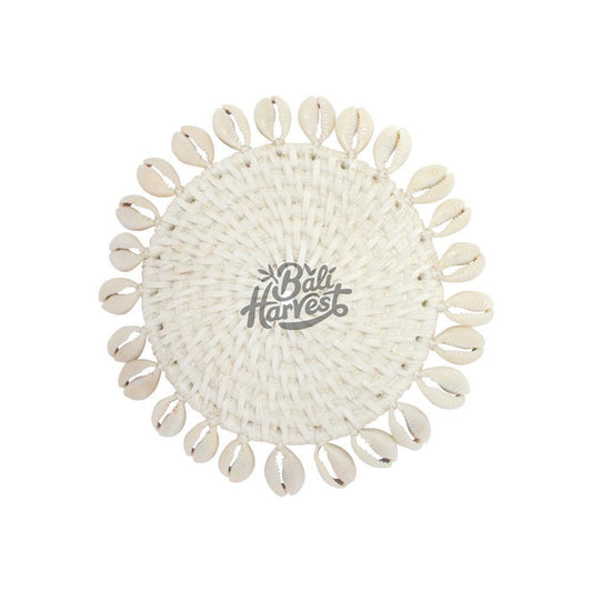 Rattan Coaster with Cowrie Shell (White)