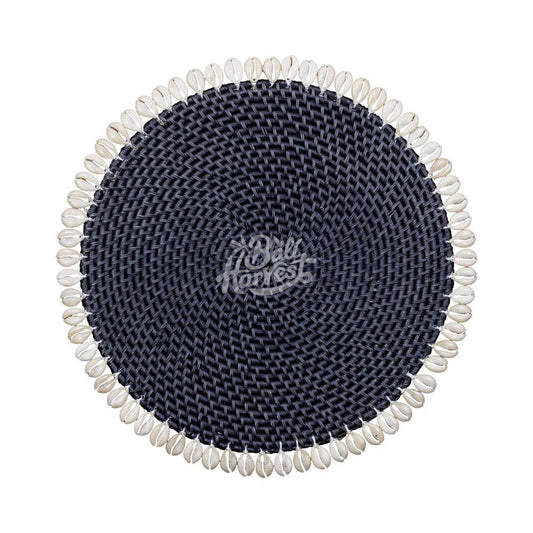 Rattan Placemat with Cowrie Shell (Black)