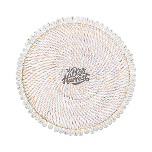 Rattan Placemat with Cowrie Shell (Whitewash)