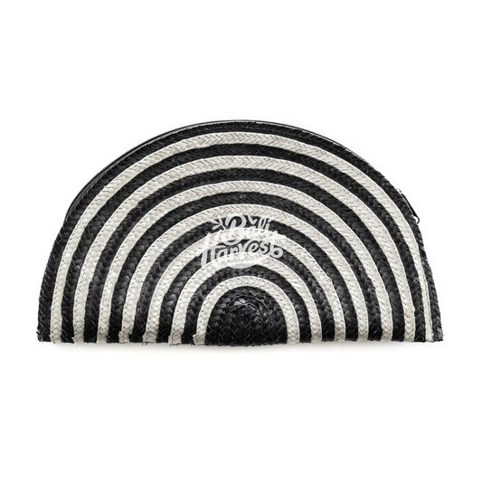 Half Moon Palm Straw Clutch (Black Stripe)