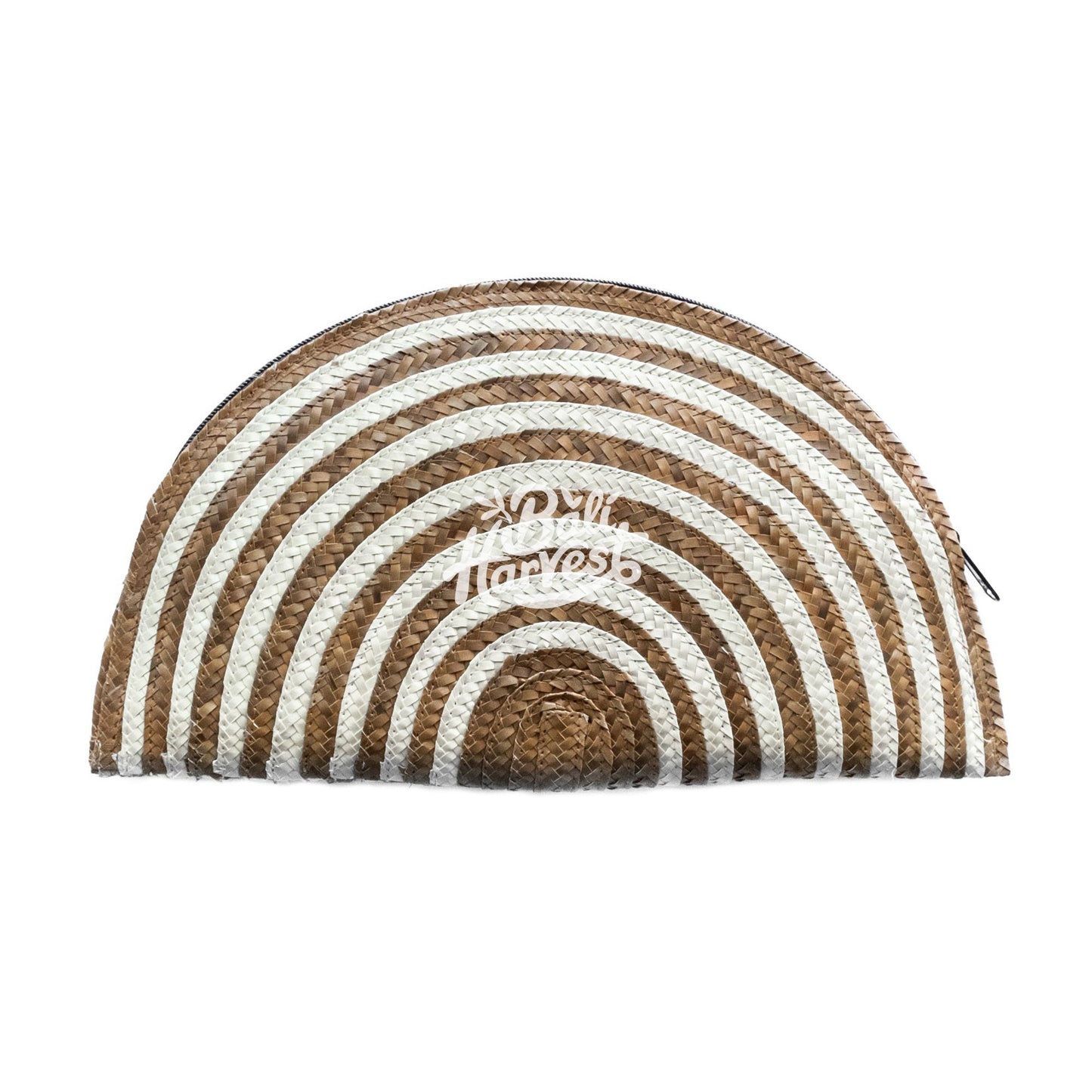 Half Moon Palm Straw Clutch (Brown Stripe)