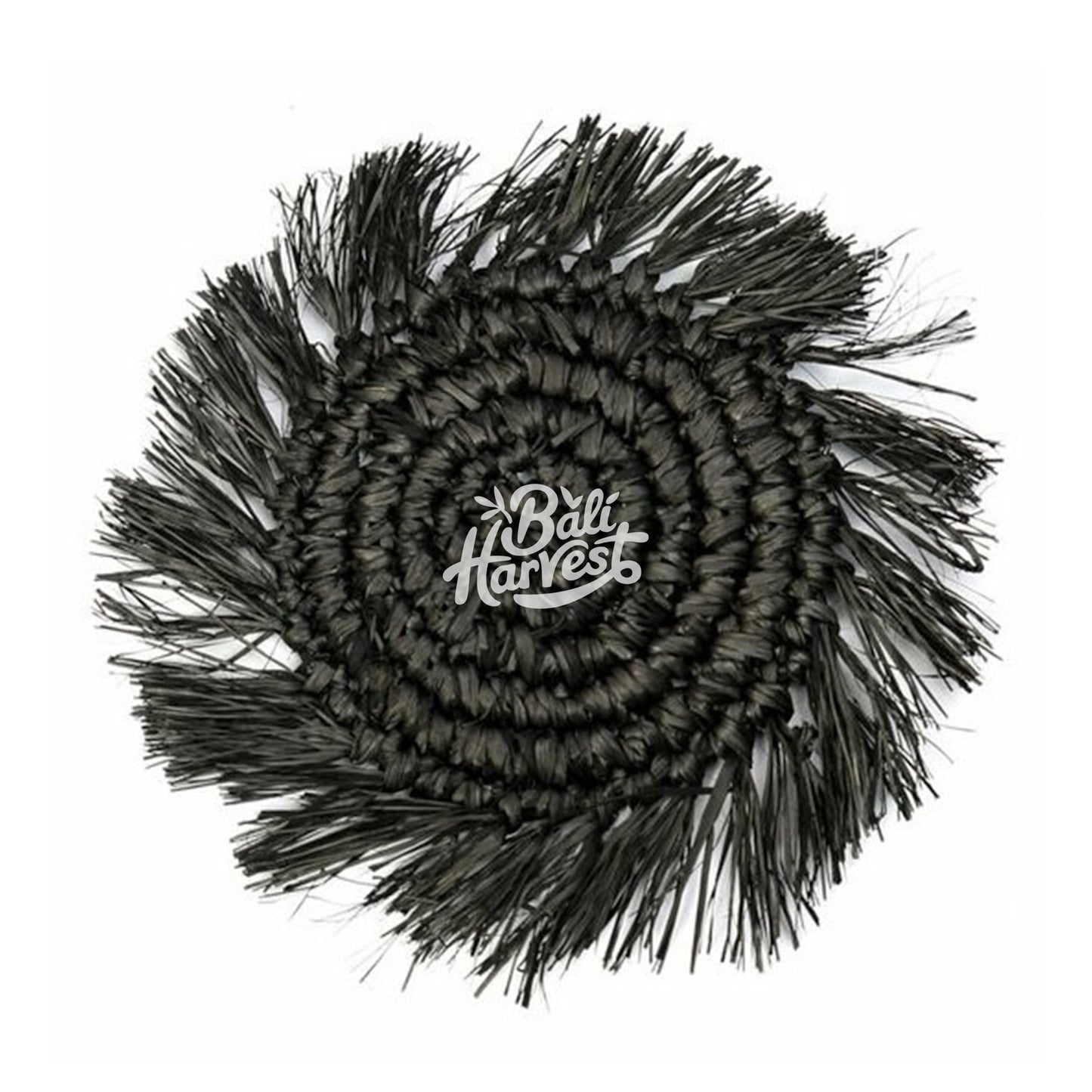 Straw Raffia Coaster with Fringe (Black)