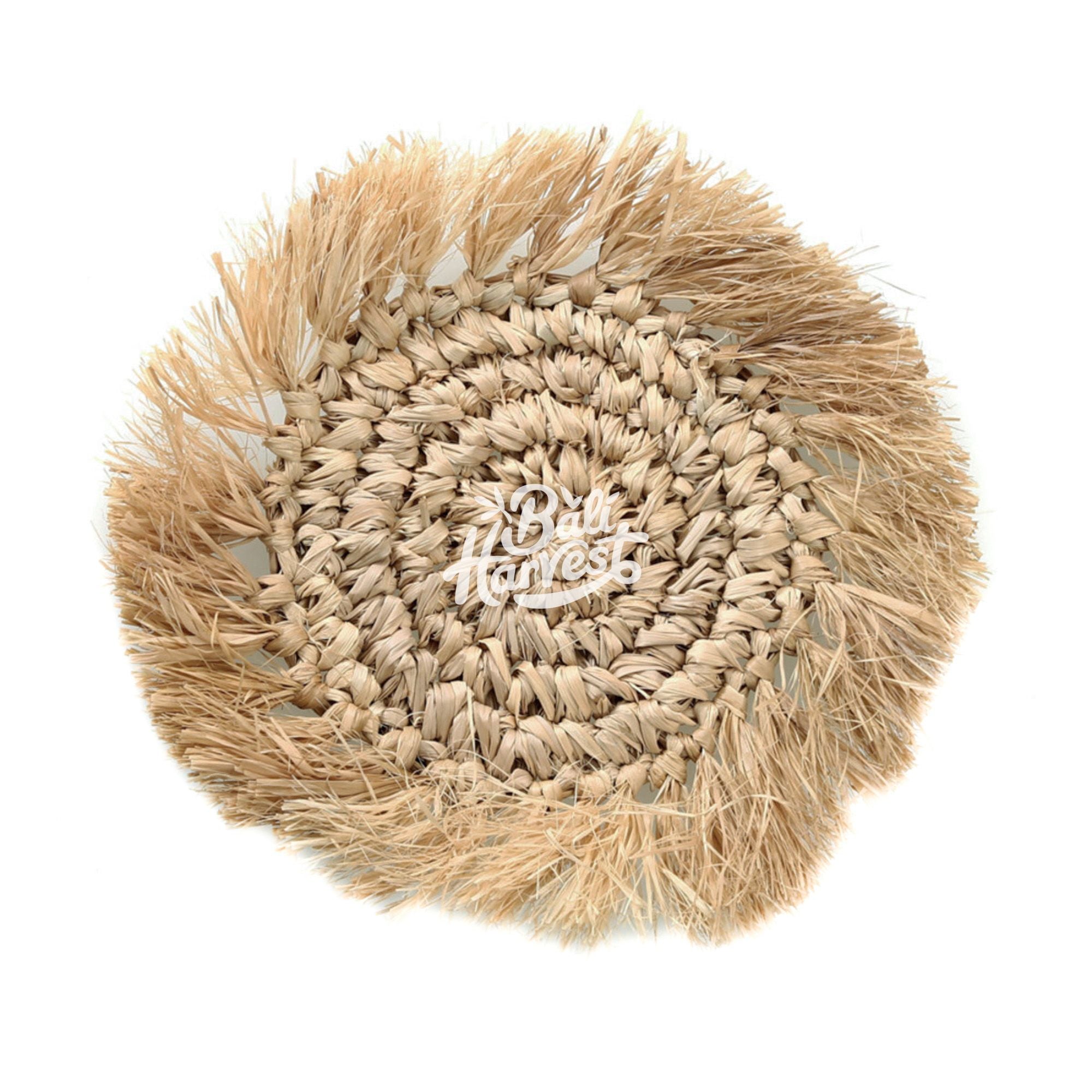 Straw Raffia Coaster with Fringe (Natural) – Bali Harvest